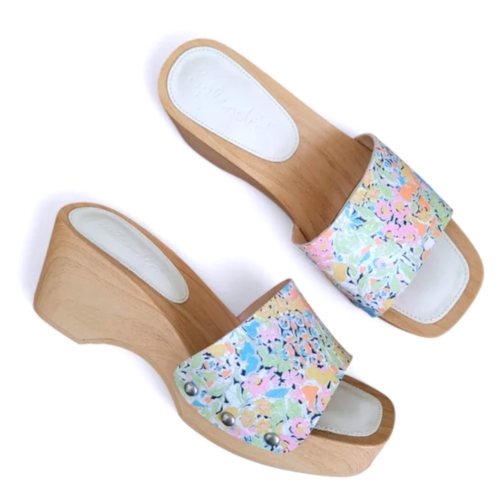 Splendid Floral Slide Sandals Wooden Platform‎ Clogs Women's Shoes Size 8 Bree